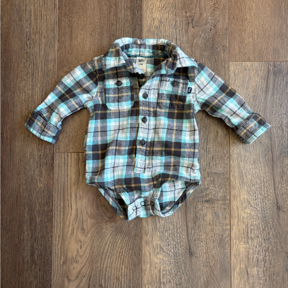 Oshkosh Plaid Button Down Baby Onesie